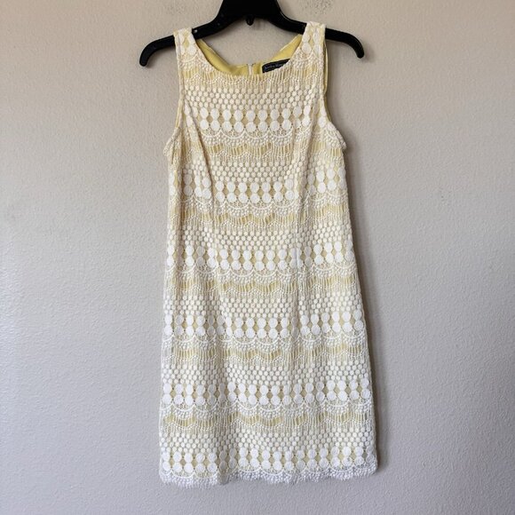 Jessica Howard Womens Yellow Lining White Knit Exterior Dress Petites 10P - Picture 1 of 9